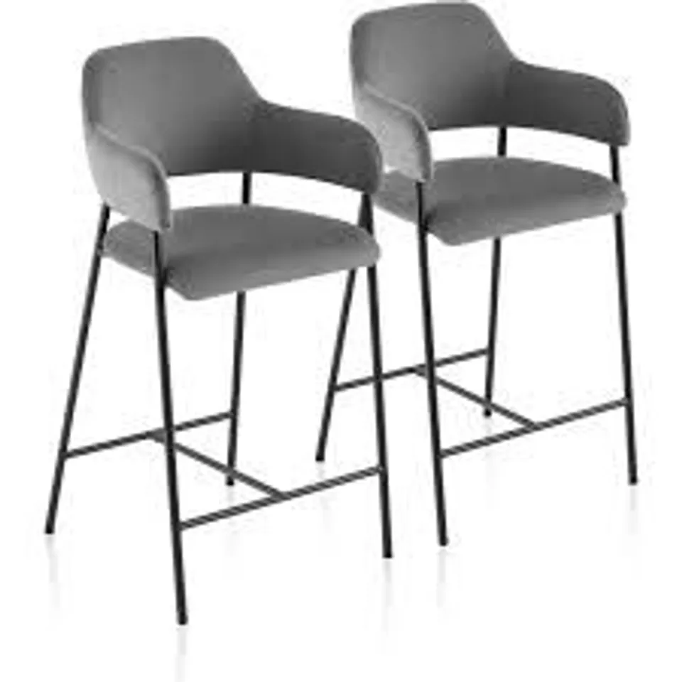 BOXED PAIR OF OPEN BACK SOFT VELVET UPHOLSTERED STOOLS IN GREY
