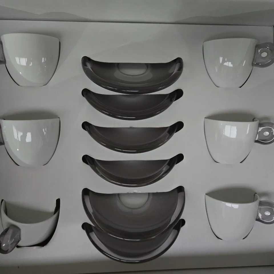 BOXED GUZZINI SET OF 6 ESPRESSO CUPS WITH SAUCERS