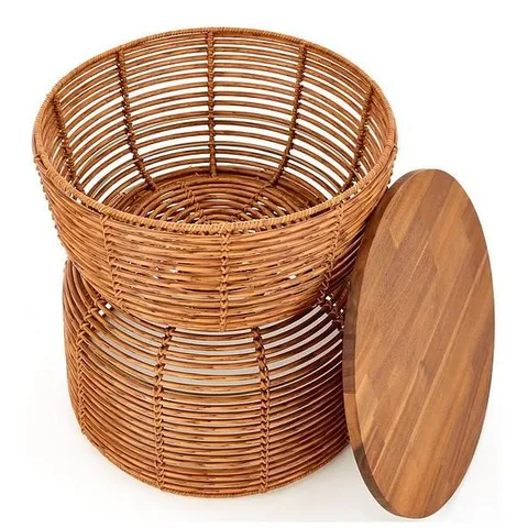 BOXED RATTAN STORAGE TABLE