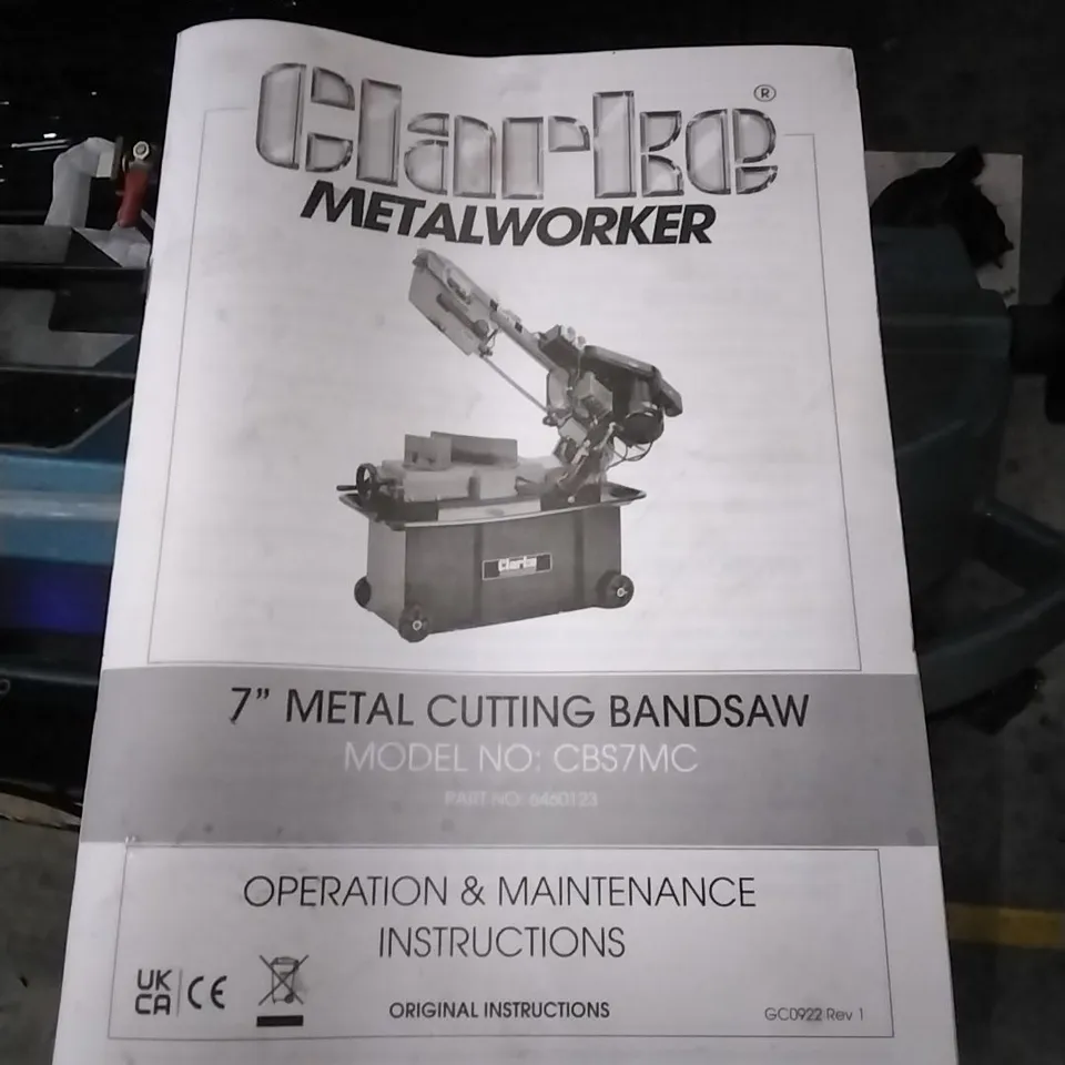 CLARKE METALWORKER 7" METAL CUTTING BANDSAW *PLEASE BE AWARE THIS ITEM IS OVER 160KG *