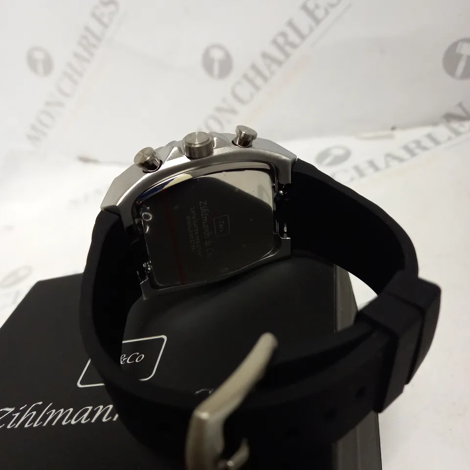 MENS ZIHLMANN & CO Z911 CHRONOGRAPH WATCH RUBBER STRAP STAINLESS STEEL CASE 