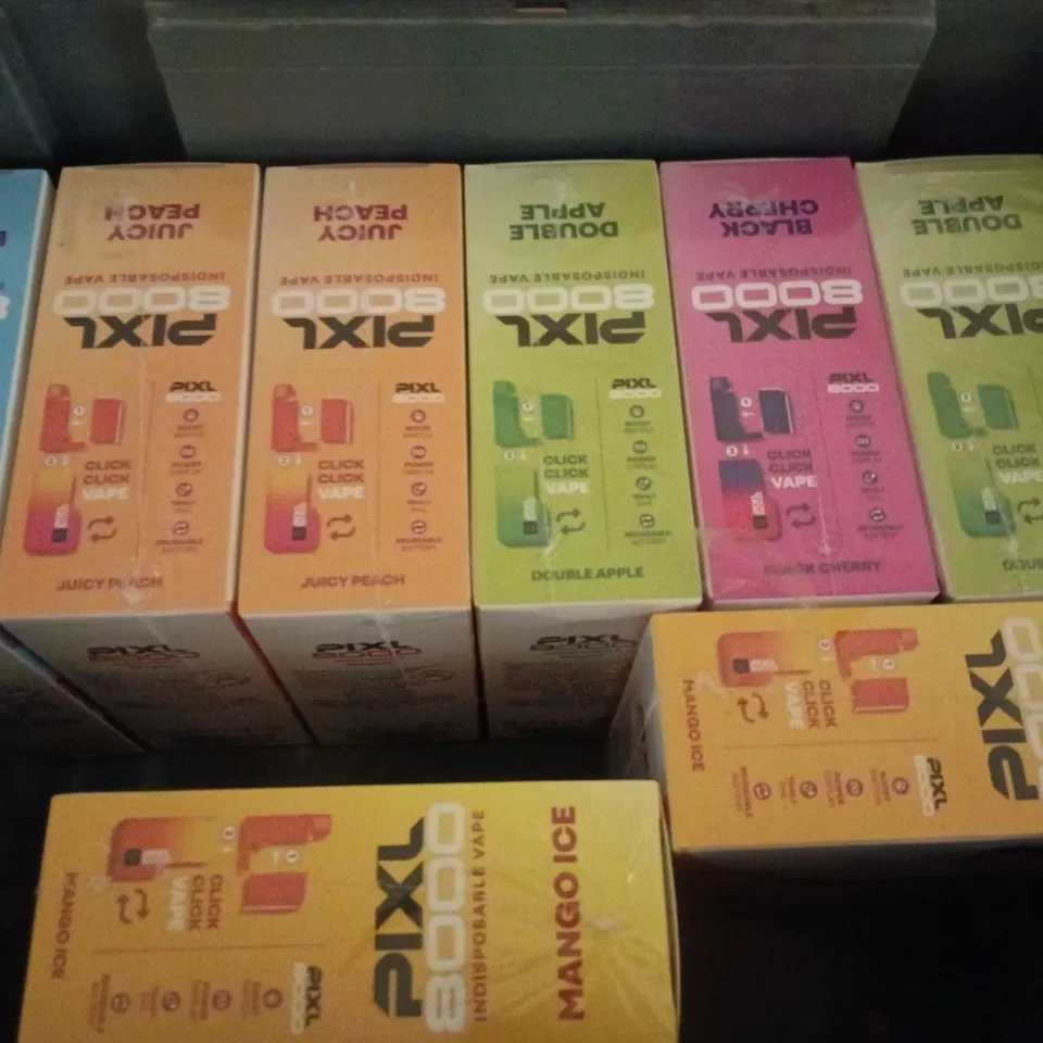 APPROXIMATELY 9 ASSORTED PIXL 8000 X5 PACKS IN VARIOUS FLAVOURS TO INCLUDE MANGO ICE, BLACK CHERRY, PINK LEMONADE, ETC - COLLECTION ONLY