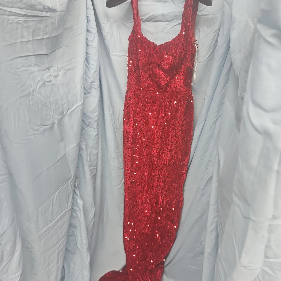 AOSHABABI RED SEQUIN MAXI DRESS – WOMEN’S SIZE S – FORMAL EVENING GOWN