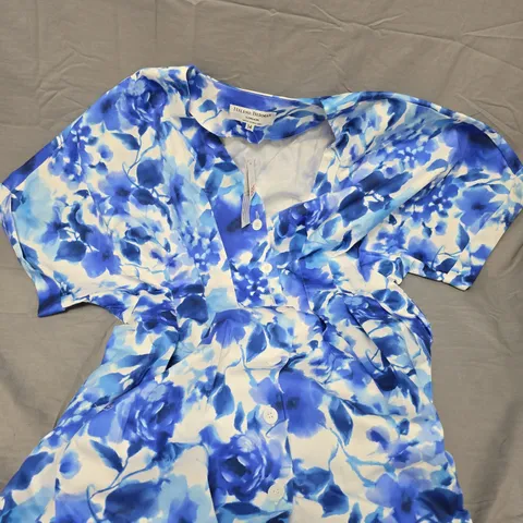 HELENE BERMAN LONDON MIDI DRESS – BLUE & WHITE FLORAL PRINT, SIZE 14