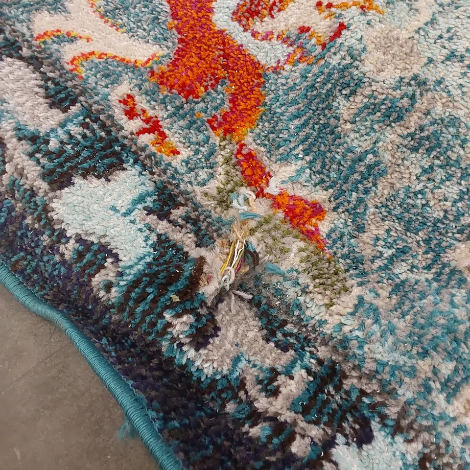 DAX POWER LOOM BLUE/BEIGE/ORANGE RUG // SIZE: 225 X290cm