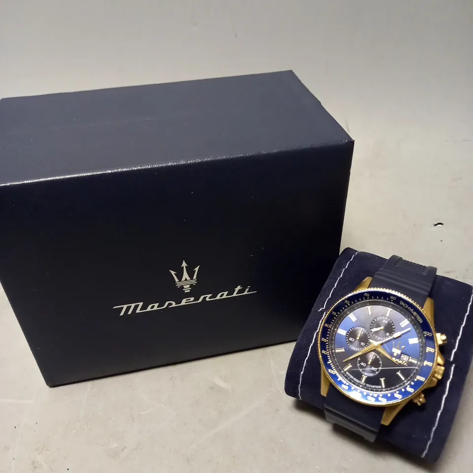 BOXED MASERATI 44mm CHRONOGRAPH BLUE DIAL WATCH