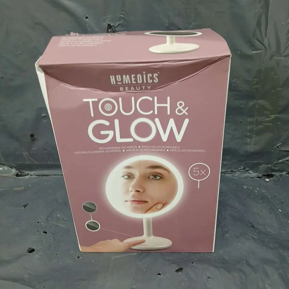 BOXED HOMEDICS TOUCH & GLOW RECHARGABLE LED MIRROR