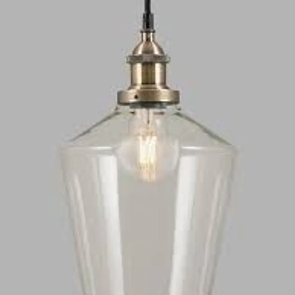 BOXED PACIFIC LIFESTYLE BRIELLE CLEAR GLASS AND ANTIQUE BRASS 12 LIGHT PENDANT
