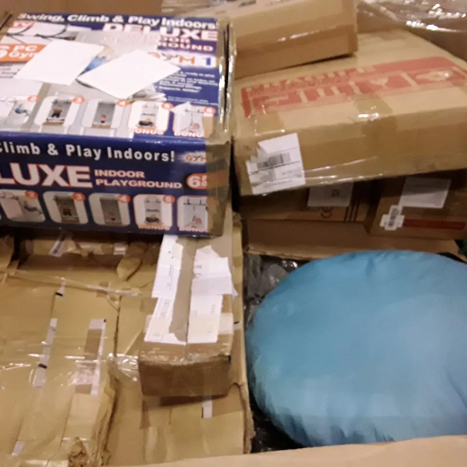 PALLET OF ASSORTED PRODUCTS INCLUDING BABY PLAYPEN, POWER INVERTER, BASKETBALL HOOP & BALL SET, HOMIDEC DESK, LED DISPLAY, POP UP TENT