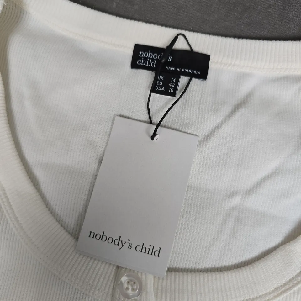 NOBODYS CHILD SCOOP NECK BUTTON THROUGH TOP IN CREAM - UK 14