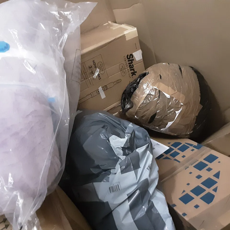 PALLET OF ASSORTED PRODUCTS INCLUDING LAPTOP BED TABLE, SILVERCREST STEAM MOP & HANDHELD STEAM CLEANER, BEDSÜRE, SHARK CORDED UPRIGHT VACUUM WITH ANTIHAIR WRAP