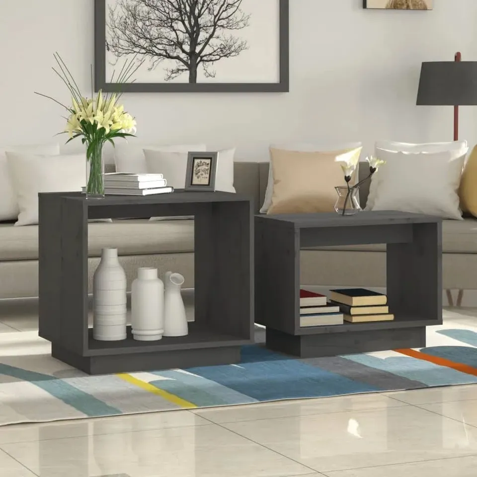 BOXED EBERN DESIGNS NESTING COFFEE TABLES 2 PCS GREY SOLID WOOD