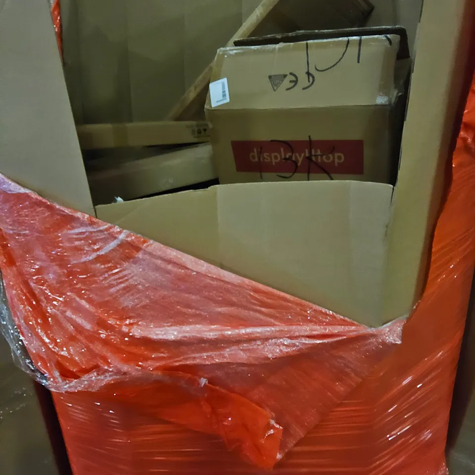 PALLET OF ASSORTED ITEMS TO INCLUDE, SHIRT PRINTING PRESS, TABLE TENNIS TABLE, ROLLER BLINDS, CLOTHES RACK WITH SHELF WHITE.