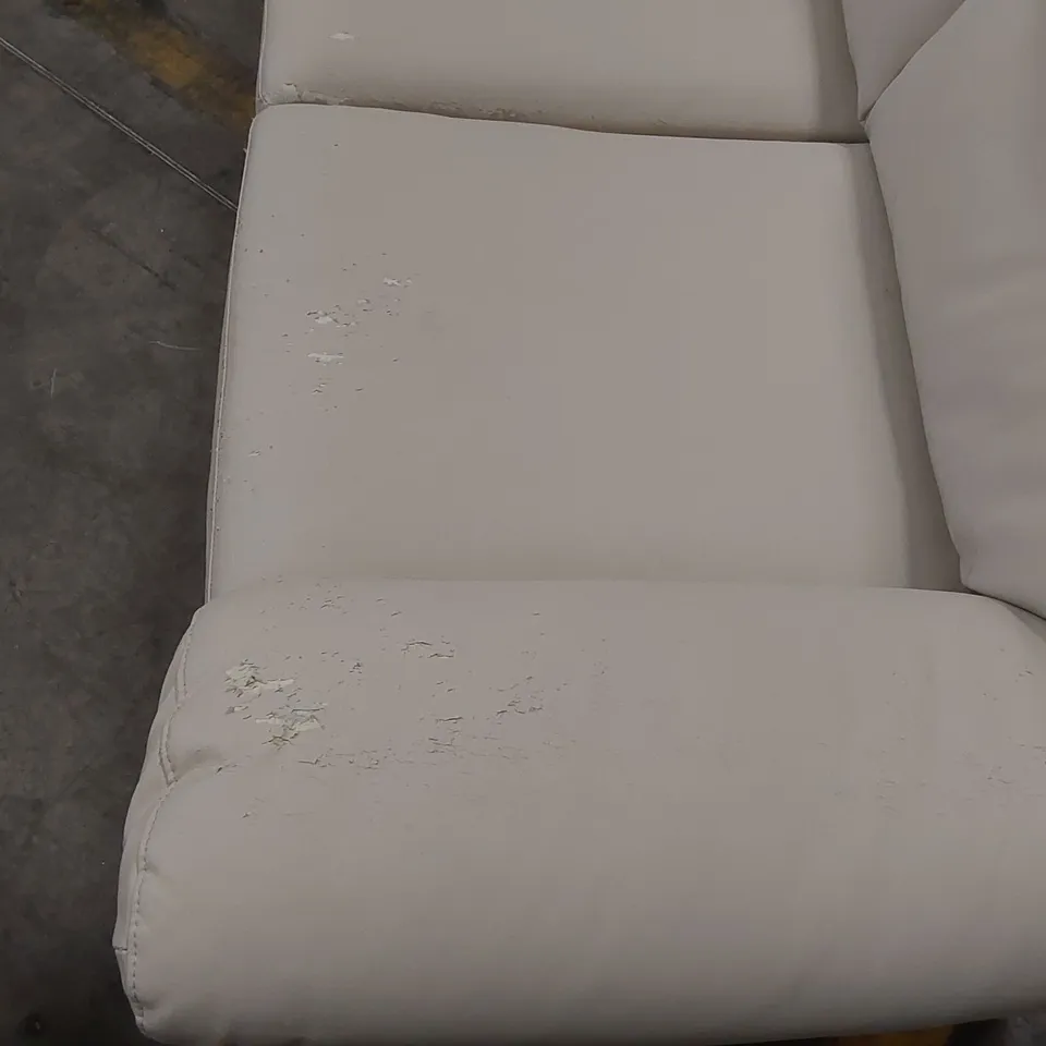 QUALITY DESIGNER CREAM 3-SEATER FAUX LEATHER SOFA
