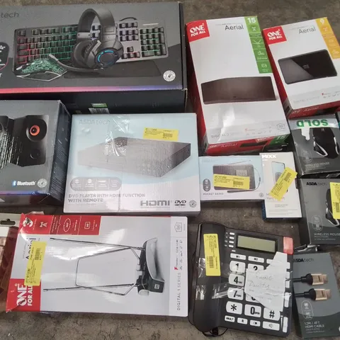 PALLET OF ASSORTED TECH ITEMS TO INCLUDE SHARP MICROSYSTEM, EPSON PRINTER, VARIOUS COMPUTER MOUSES AND BLACKWEB GAMING SPEAKERS