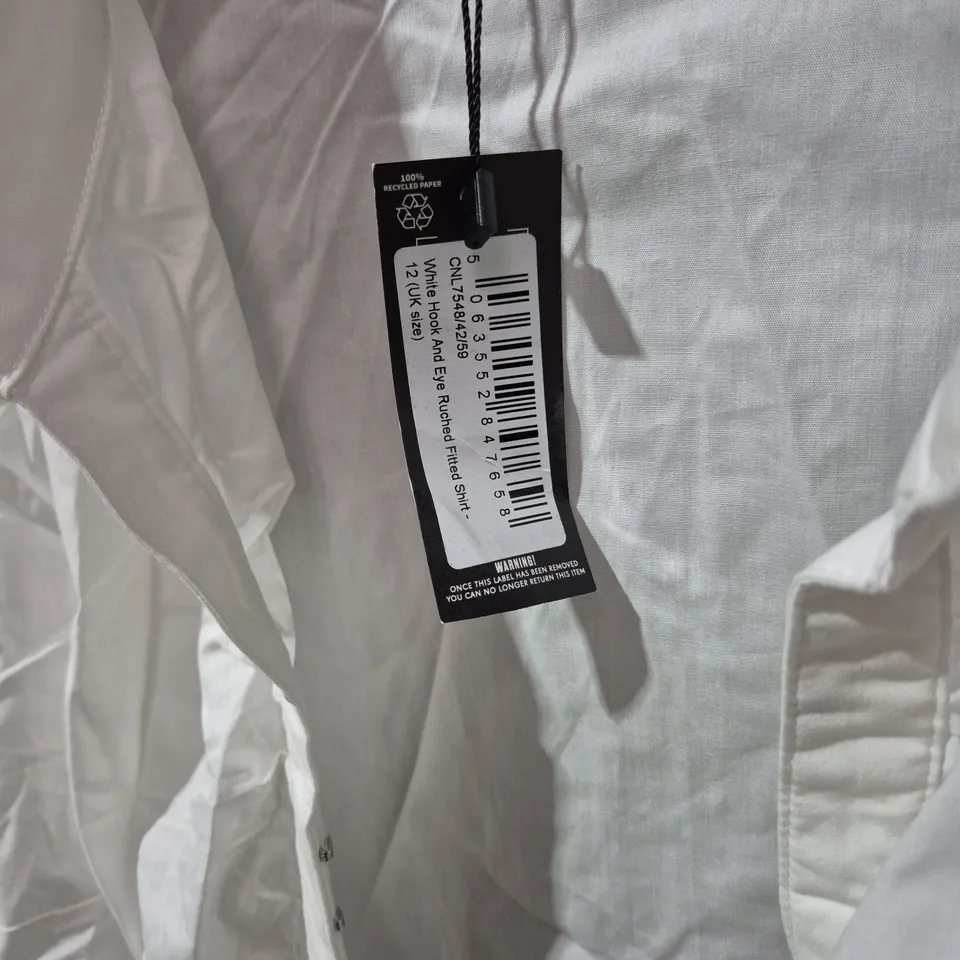 PRETTYLITTLETHING WHITE SHIRT, UK 12 – LONG-SLEEVE