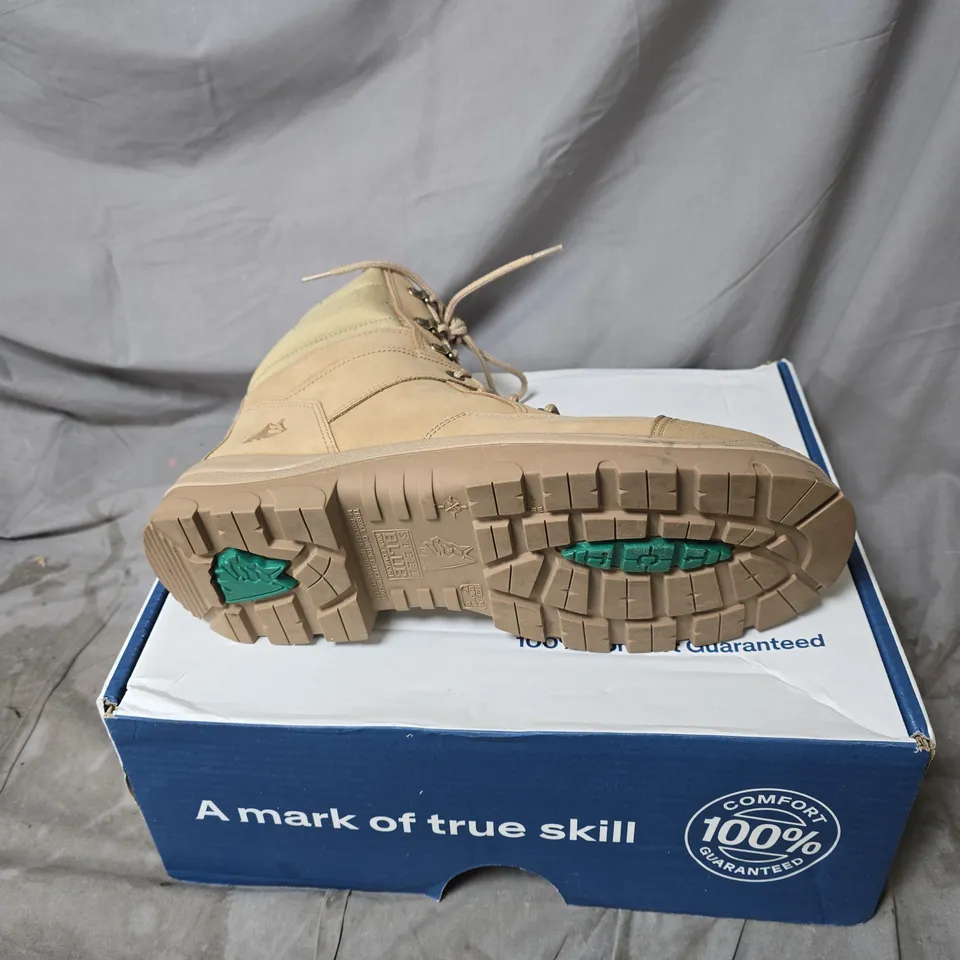 STEEL BLUE TAN COMBAT-STYLE BOOTS – MEN'S FOOTWEAR (LACE-UP), ON ORIGINAL BOX SIZE 49