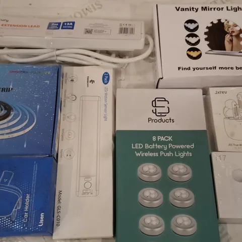 LOT OF 18 ASSORTED ITEMS TO INCLUDE WIRELESS PUSH LIGHTS, TWS EARBUDS AND LED LIGHT STRIP