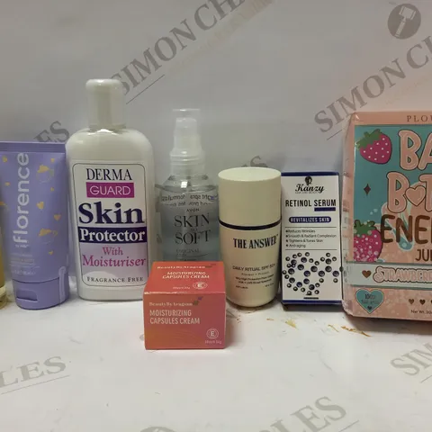 LOT OF APPROX 8 ASSORTED BEAUTY PRODUCTS TO INCLUDE DERMA GUARD SKIN PROTECTOR, P.LOUISE BAD B*TCH ENERGY LIP KIT, KANZY RETINOL SERUM, ETC