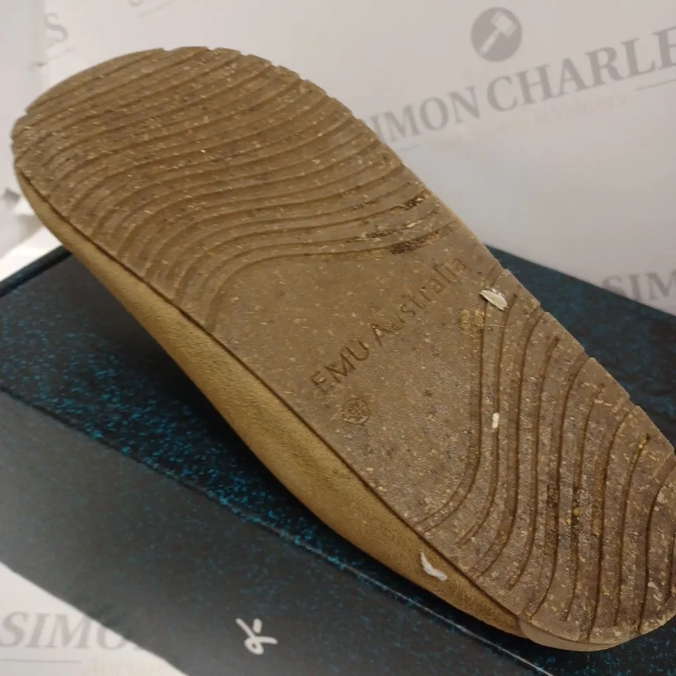 BOXED EMU MONCH CLOG SHOES, CAMEL - SIZE 7 