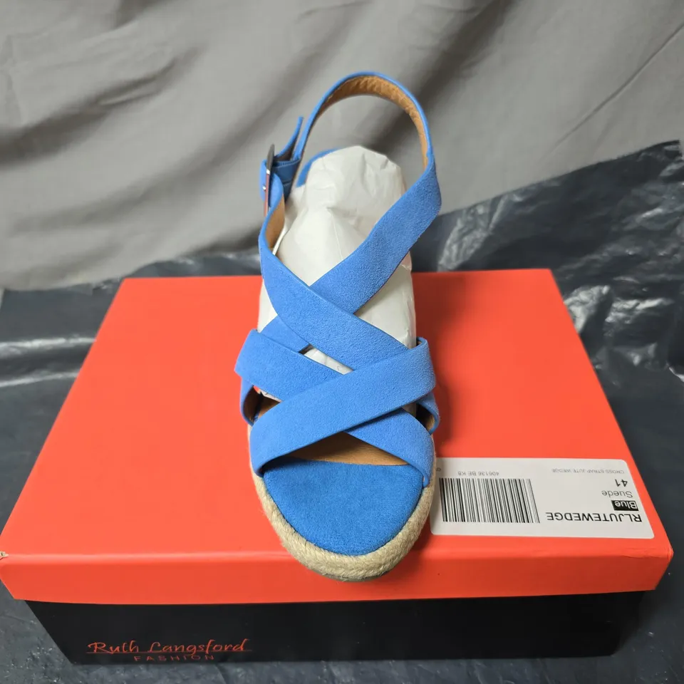 RUTH LANGFORD FASHION BLUE WEDGE ESPADRILLE SANDALS – UK 8 (EU 41) – BOXED