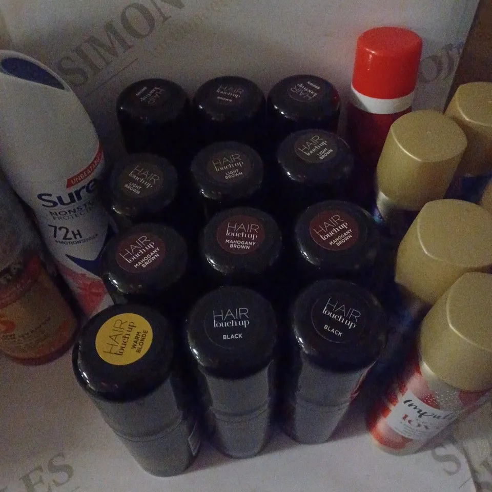 BOX OF HOUSEHOLD ITEMS TO INCLUDE IMPULSE SPRAYS , RAPID FOAMING SHAVE GEL , ETC