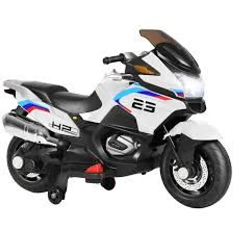 BOXED COSTWAY 12V ELECTRIC BATTERY POWERED RIDE ON MOTORCYCLE WITH TRAINING WHEELS - WHITE -