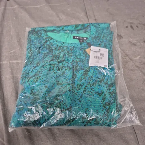 WHISTLES DIAGONAL SNAKE SHIRRED DRESS – TURQUOISE/BLUE, UK 8