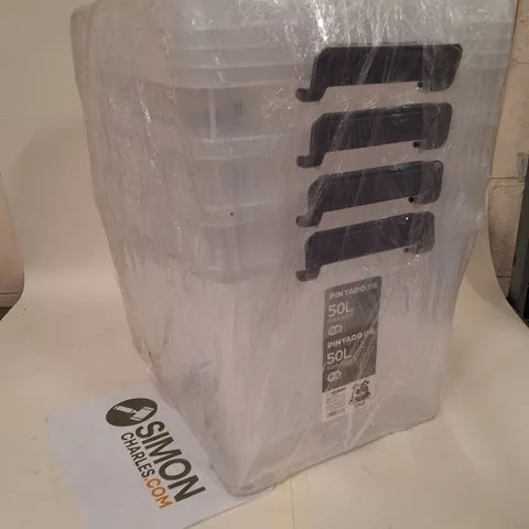 LOT OF 4 PINYAOO 50L PLASTIC STORAGE BOXES WITH LIDS