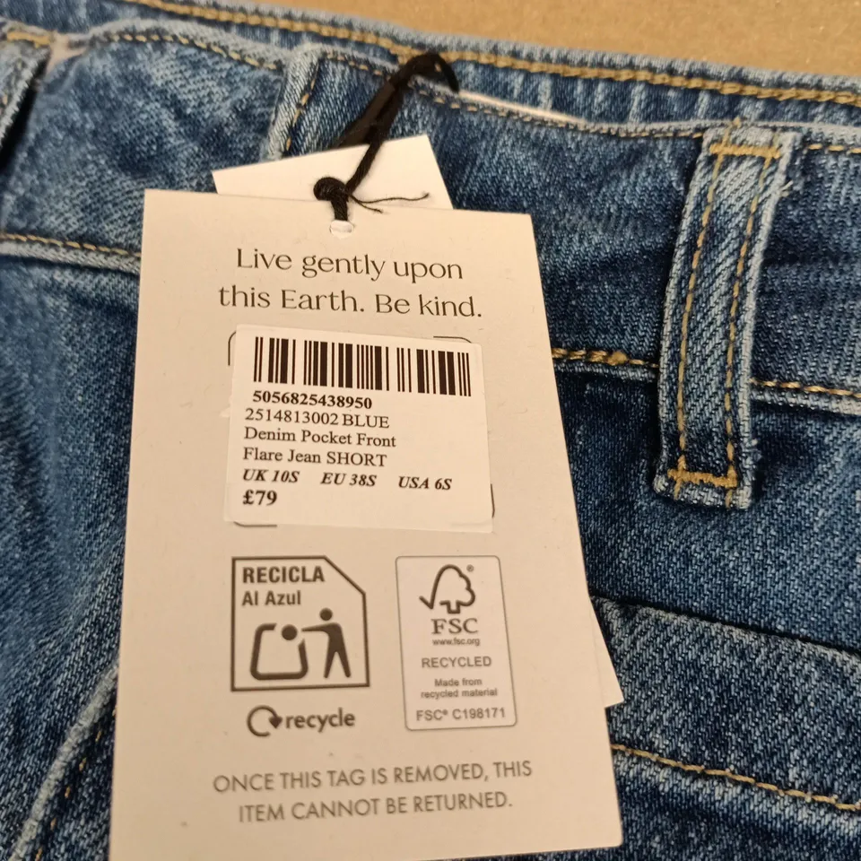 NOBODYS CHILD BLUE DENIM POCKET FRONT FLARE JEAN SHORT UK 10 TAGGED