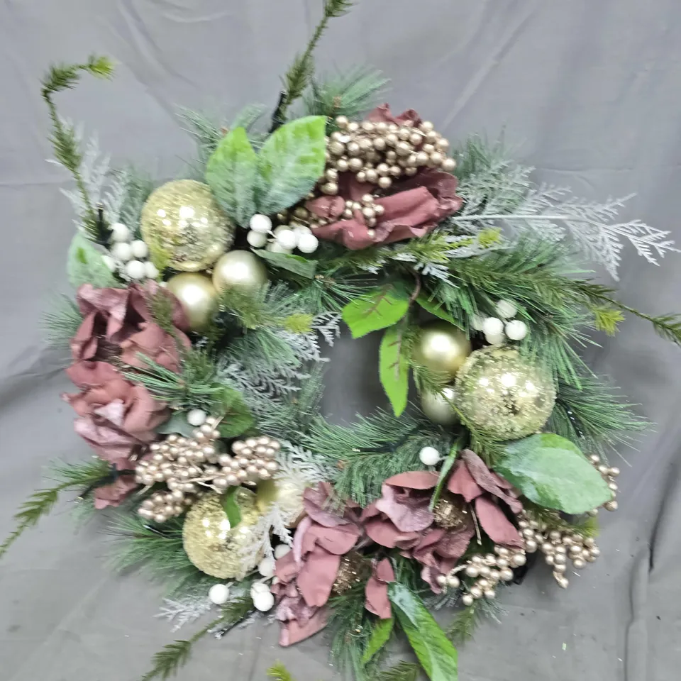 PINK MAGNOLIA PRE LIT WREATH 