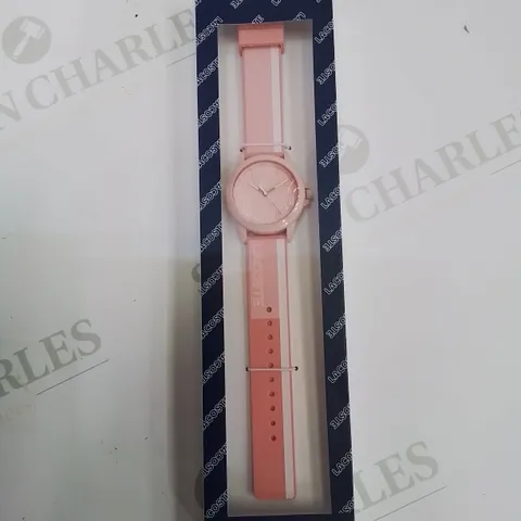 BOXED PINK LACOSTE ANALOG WATCH.