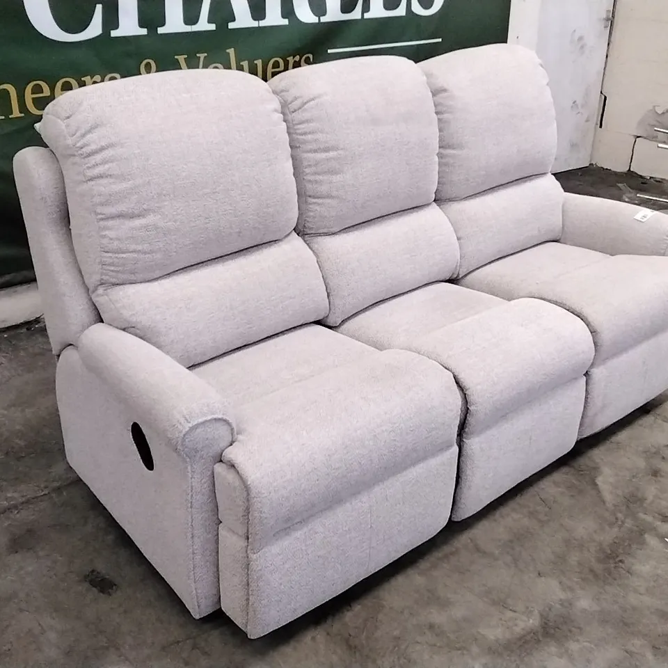 QUALITY BRITISH DESIGNED & MANUFACTURED G PLAN NEWMARKET 3 SEATER MANUAL RECLINER SOFA SPECKLE FAWN FABRIC