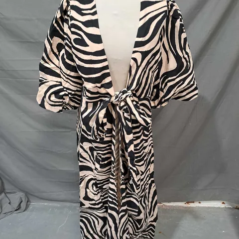 NOBODY'S CHILD MIDAXI TIE FRONT DRESS SIZE 10 BLACK/BEIGE