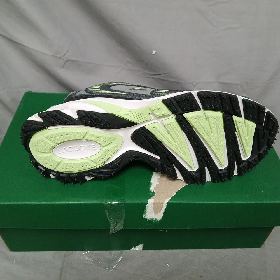 LACOSTE GREY & BLACK RUNNING SNEAKERS WITH LIME-GREEN ACCENTS – SIZE UK 7
