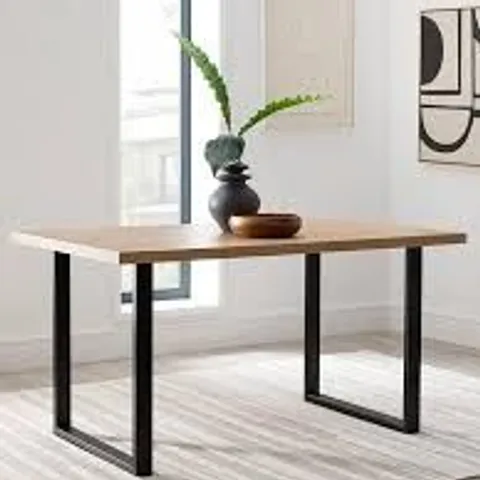 BOXED BURTON 140cm DINING TABLE - OAK/BLACK (2 BOXES)
