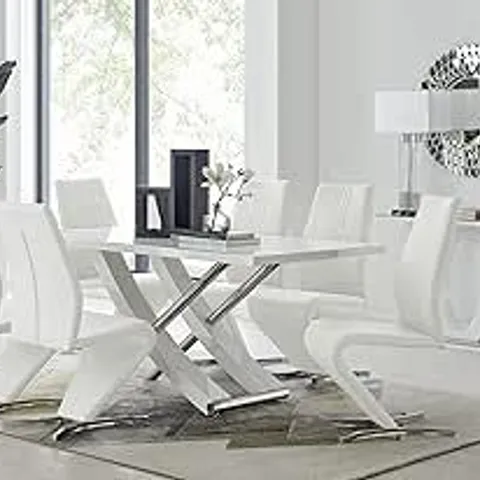 BOXED MAYFAIR 160cm LARGE 6-SEATER WHITE HIGH GLOSS AND STAINLESS STEEL DINING TABLE (3 BOXES)