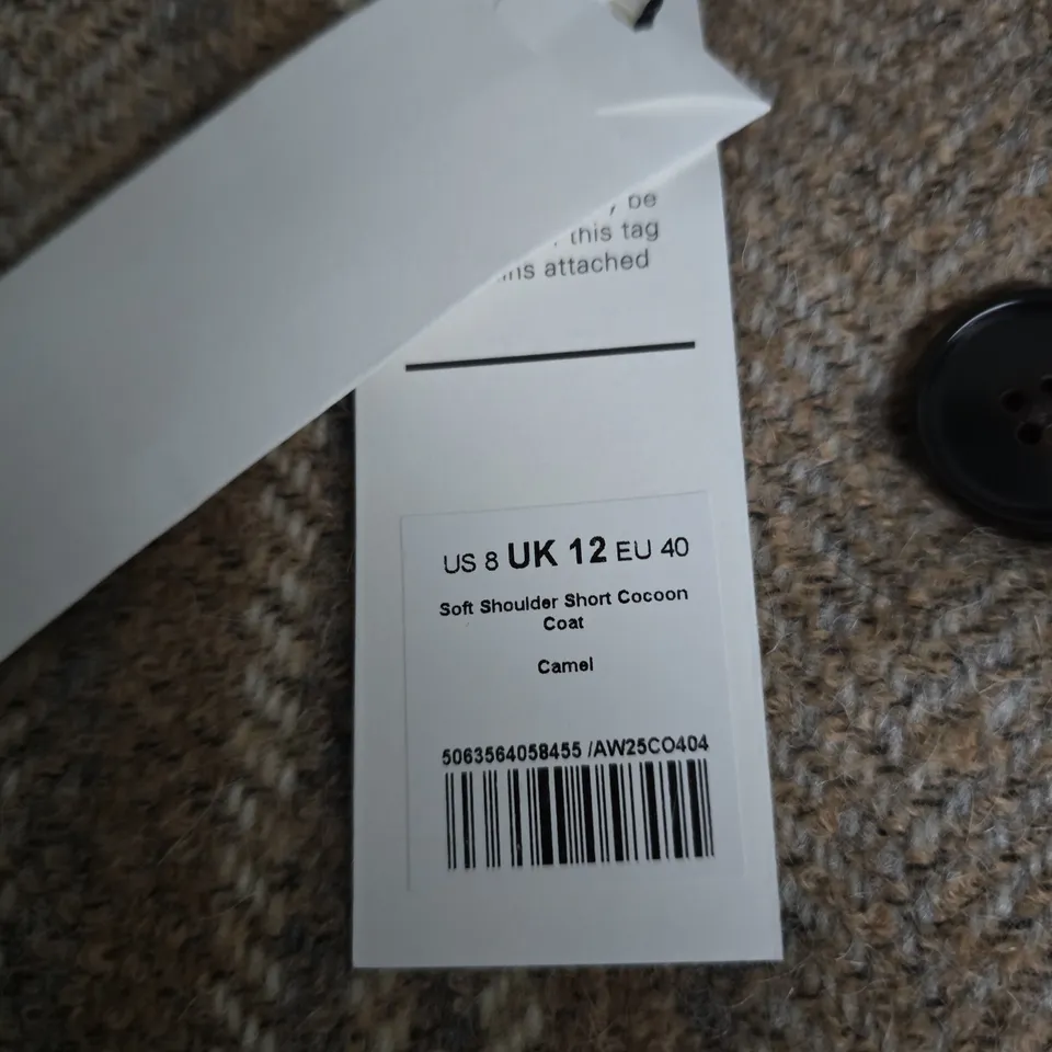 ME+EM SOFT SHOULDER SHORT COCOON COAT – CAMEL – UK 12 (US 8 / EU 40)