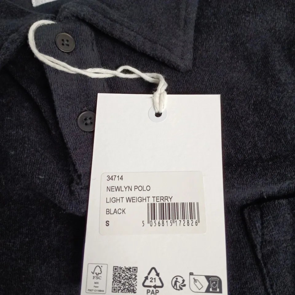 UNIVERSAL WORKS NEWLYN POLO SHIRT – BLACK, LIGHTWEIGHT TERRY – SIZE S (MEN'S)