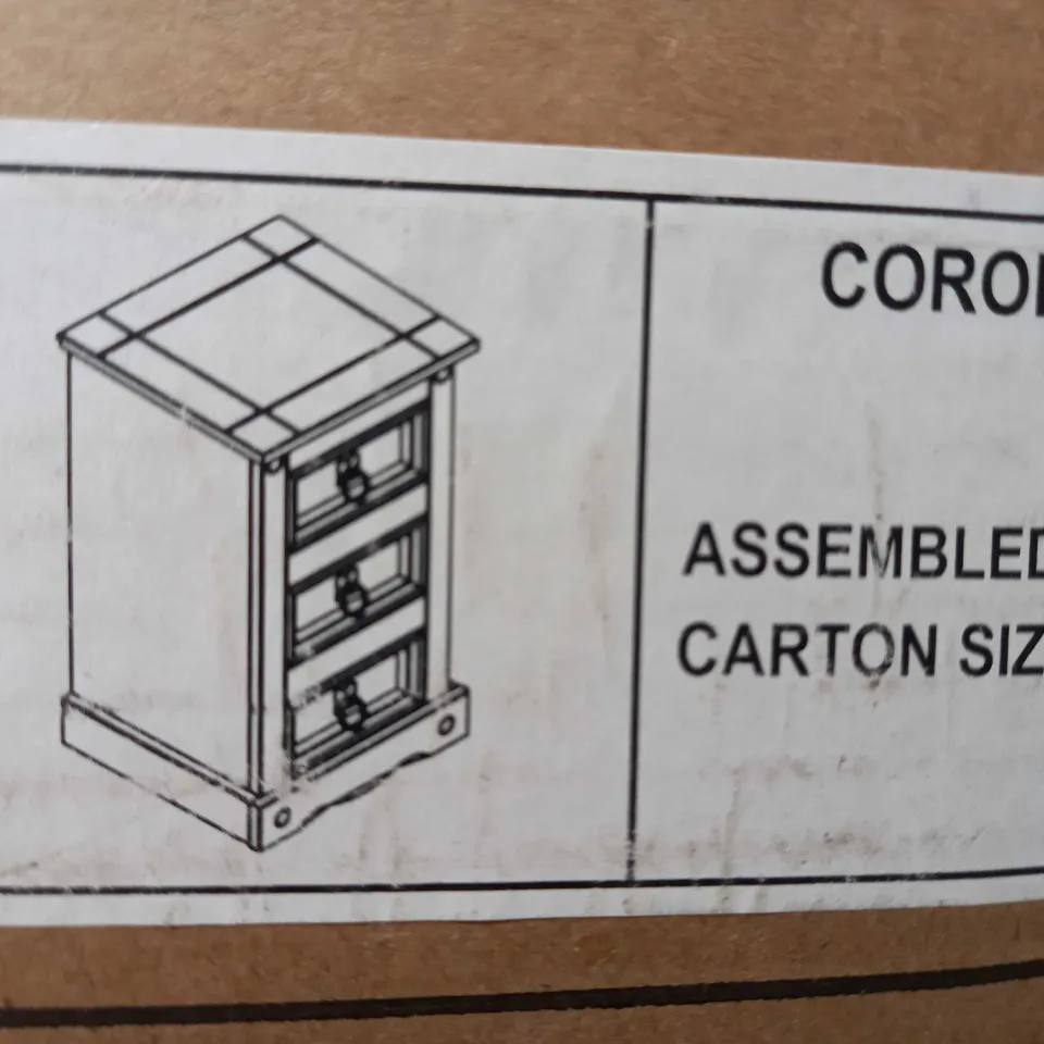 CORONA 3 DRAWER BEDSIDE TABLE