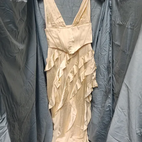 OH POLLY SATIN EVENING DRESS – CREAM, UK 10 (US 6)