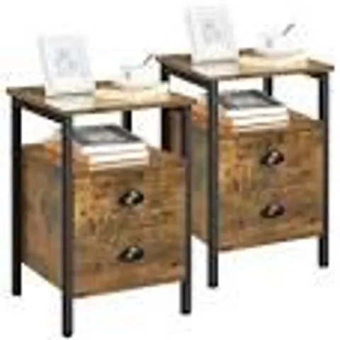 BOXED YAHEETECH SET OF 2 BEDSIDE TABLES - RUSTIC BROWN (1 BOX)