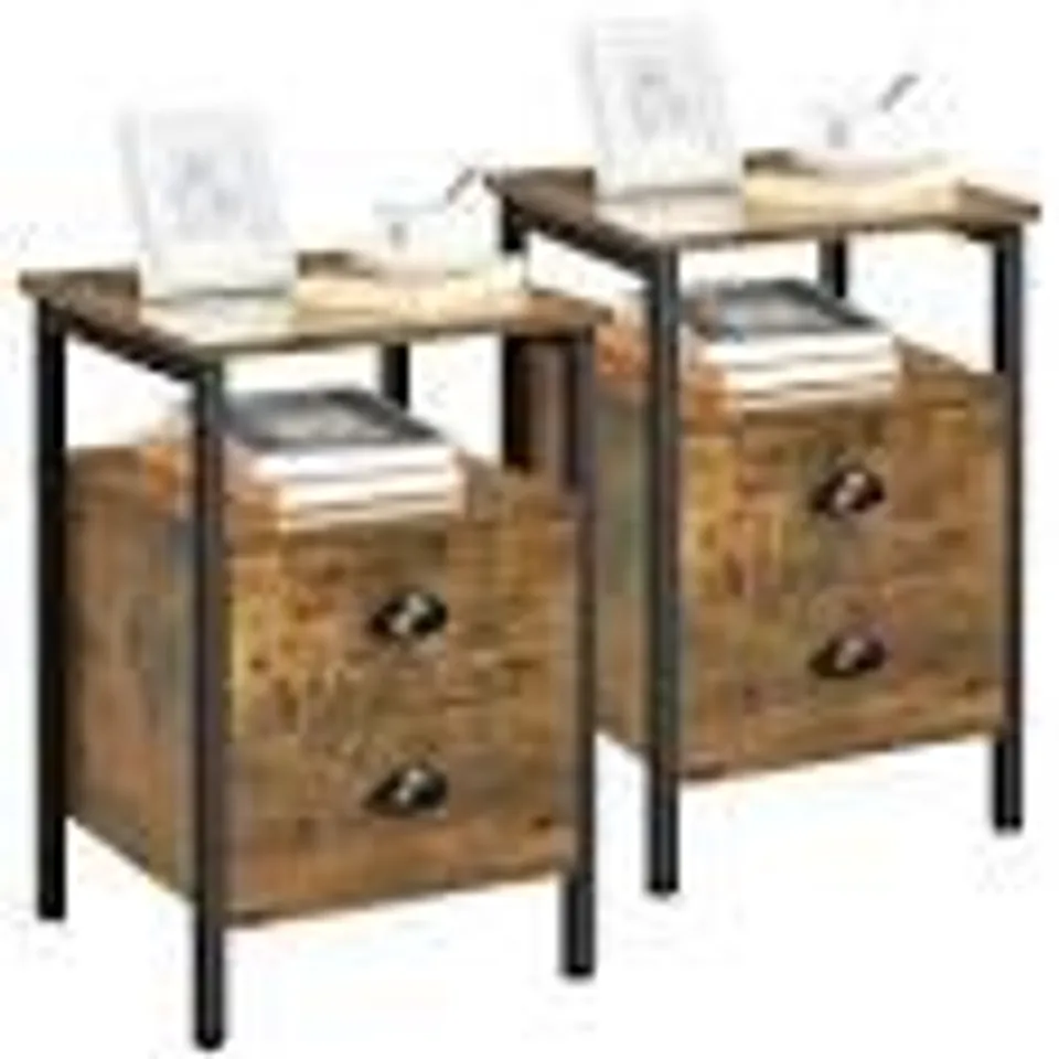BOXED YAHEETECH SET OF 2 BEDSIDE TABLES - RUSTIC BROWN (1 BOX)