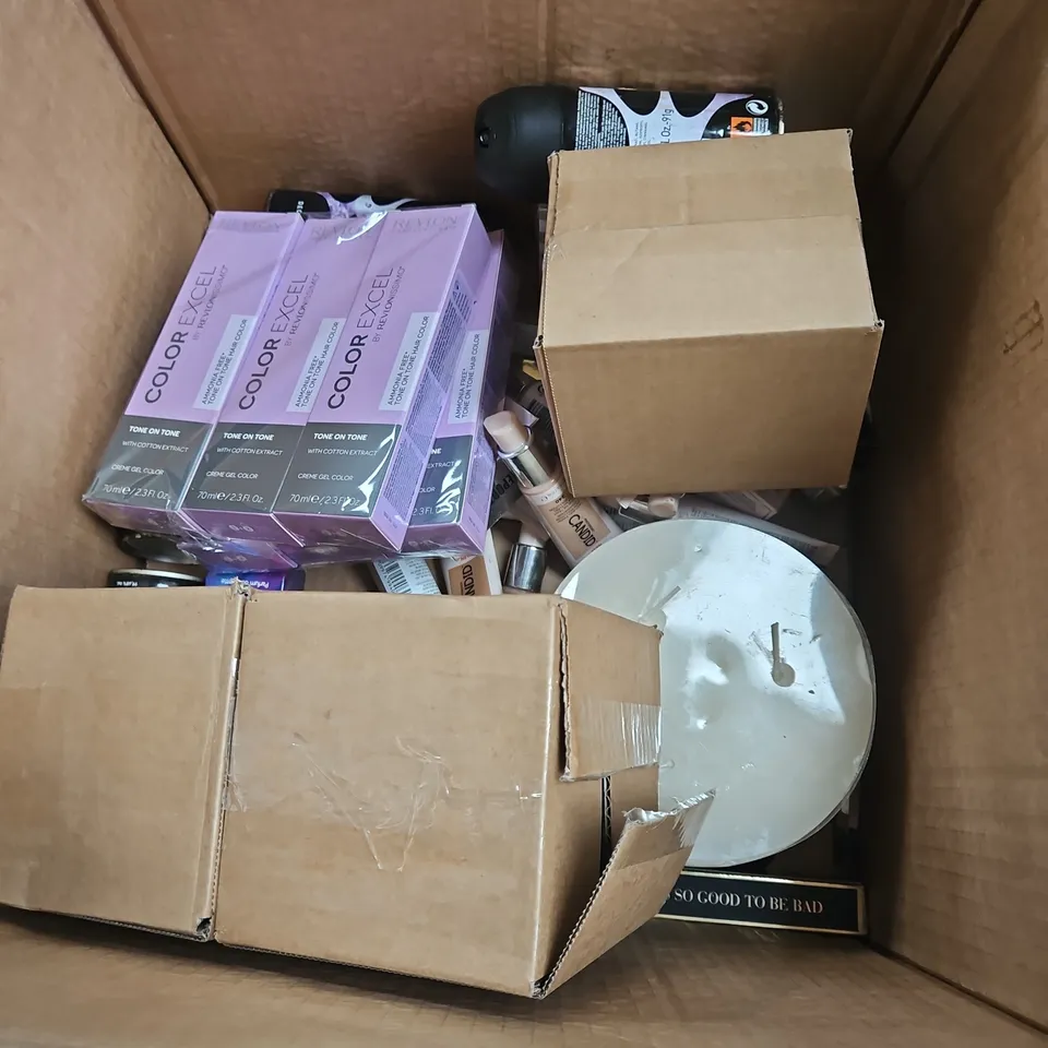 BOX OF APPROXIMATELY 15 ASSORTED COSMETIC ITEMS TO INCLUDE - PLAYBOY LONDON EAU DE TOILETTE - REPORTER PERFUMED DEODORANT - TAYLOR OR LONDON TWEED PARFUM DE TOILETTE - ETC - COLLECTION ONLY