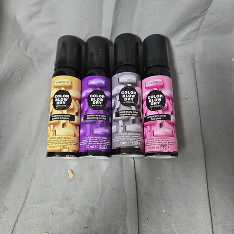 BOX OF APPROXIMATELY 24 ASSORTED MATRIX COLOR BLOW DRY HAIR CARE PRODUCTS INCLUDING HOT PINK/TITANIUM SILVER/GOLDEN BLONDE/BLOOMING ORCHARD