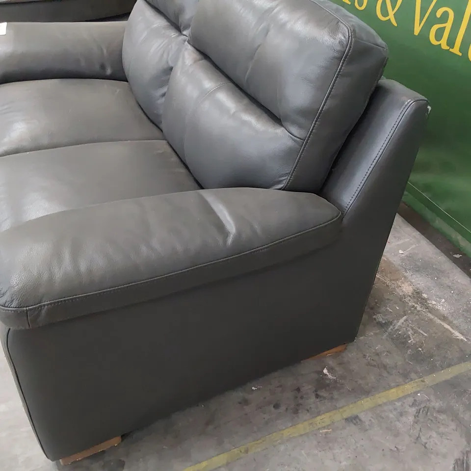 DESIGNER TWO SEATER SOFA STEEL GREY LEATHER 