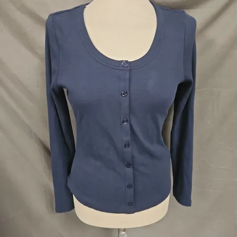 NOBODY'S CHILD JERSEY SCOOP NECK BUTTON THROUGH TOP IN NAVY SIZE 12