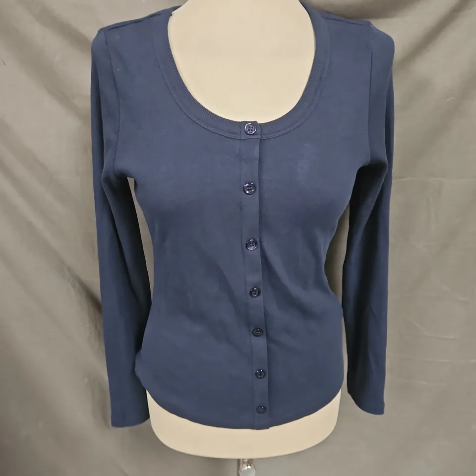 NOBODY'S CHILD JERSEY SCOOP NECK BUTTON THROUGH TOP IN NAVY SIZE 12