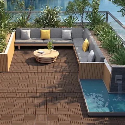 BOXED YAHEETECH 27PCS HARDWOOD INTERLOCKING PATIO DECK TILES (1 BOX)