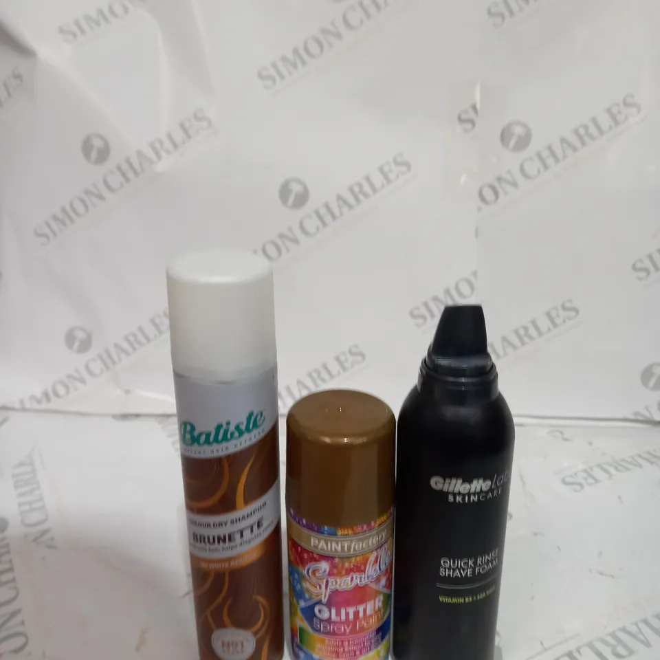 APPROXIMATELY 10 ASSORTED AEROSOL ITEMS TO INCLUDE COLOUR DRY SHAMPOO, SHAVING FOAM, SPRAY PAINT ETC - COLLECTION ONLY 